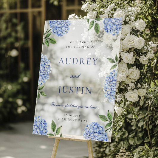 Wedding Welcome Sign, Classic Blue Hydrangea Acrylschild