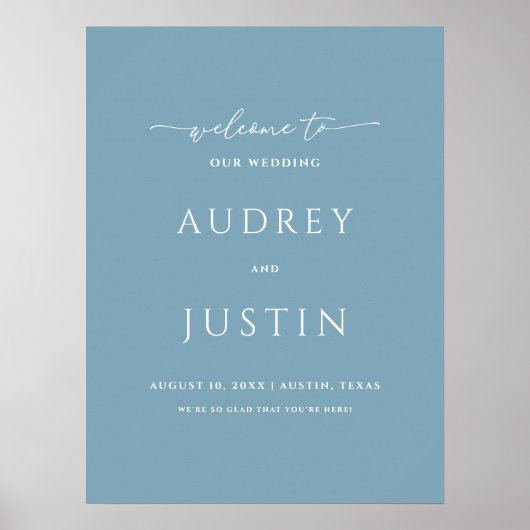 Wedding Welcome Trendy Script Dusty Blue Poster (Vorne)