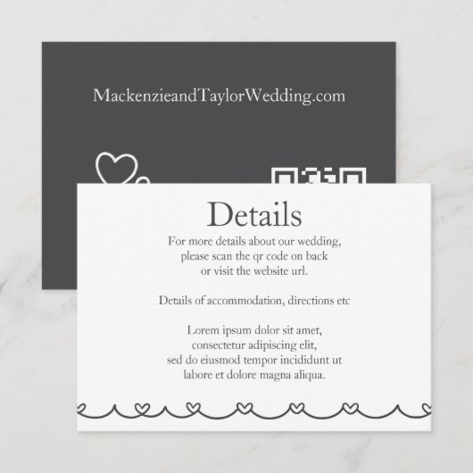 Wedding Whimsical Doodles Grey and White Begleitkarte (Vorne/Hinten)