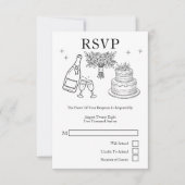 Wedding Whimsical Doodles Grey and White RSVP Karte (Vorderseite)