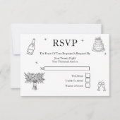 Wedding Whimsical Doodles Grey and White RSVP Karte (Vorderseite)