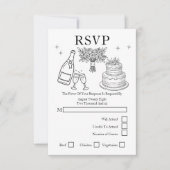Wedding Whimsical Doodles Grey and White RSVP Karte (Vorderseite)
