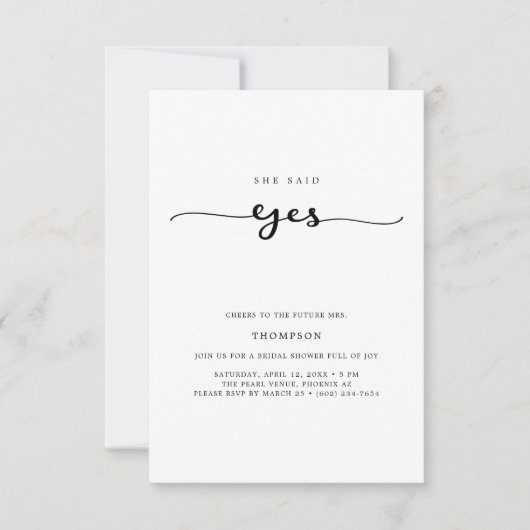 Wedding Whimsy Script sagte sie Yes Brautparty Einladung (Vorderseite)