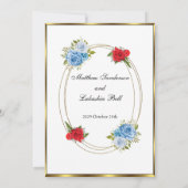 Wedding White Blue Red Flowers gold Elegant  Einladung (Rückseite)