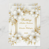 Wedding White Gold Schöne moderne und raffiniert Einladung (Vorne/Hinten)