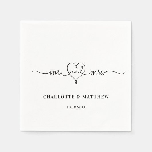 Wedding white mr mrs Herz Skript einfach Serviette (Vorderseite)