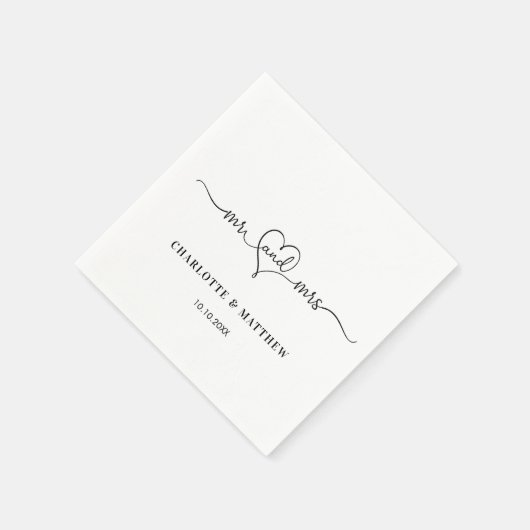 Wedding white mr mrs Herz Skript einfach Serviette (Ecke)