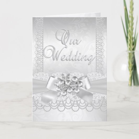 Wedding White Pearl Lace Damask Diamond Einladung (Vorderseite)