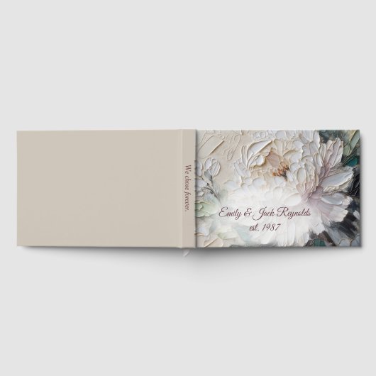 Wedding White Peony Abstract Impasto Painting Gästebuch (Voll)
