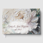 Wedding White Peony Abstract Impasto Painting Gästebuch (Vorderseite)