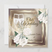 Wedding White Rose Champagne Gold Bronze Einladung (Vorderseite)