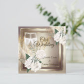 Wedding White Rose Champagne Gold Bronze Einladung (Stehend Vorderseite)