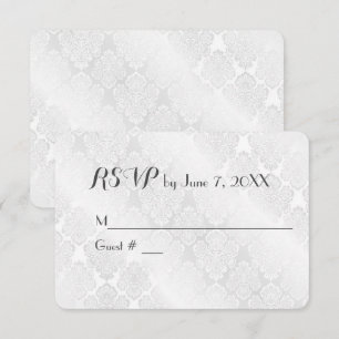 Wedding White Satin Damask UAWG RSVP Karte