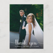 Wedding White Script Foto Overlay Vielen Dank Postkarte (Vorderseite)