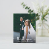 Wedding White Script Foto Overlay Vielen Dank Postkarte (Stehend Vorderseite)