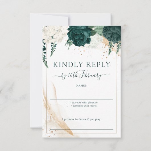 Wedding White Signature Emerald Green Rose RSVP Karte (Vorderseite)