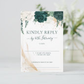 Wedding White Signature Emerald Green Rose RSVP Karte (Stehend Vorderseite)