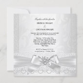 Wedding White Silver Pearl Lace Damask Diamond Einladung (Rückseite)