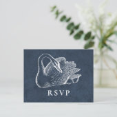 Wedding White Swan Navy Blue UAWG Einladungspostkarte (Stehend Vorderseite)