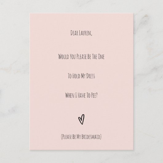 Wedding Will You Be My Bridesmaid Invitation Card Postkarte (Vorderseite)