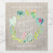 Wedding Wine Desert Cactus Wreath Wood Südwest Weinetikett (Einzelnes Label)