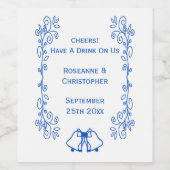Wedding Wine Label Blue Sapphire Bells Scrollwork Weinetikett (Einzelnes Label)