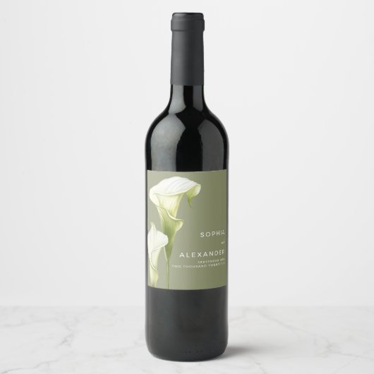 Wedding  Wine Label "Delicate Calla Lilies" Weinetikett (Vorderseite)