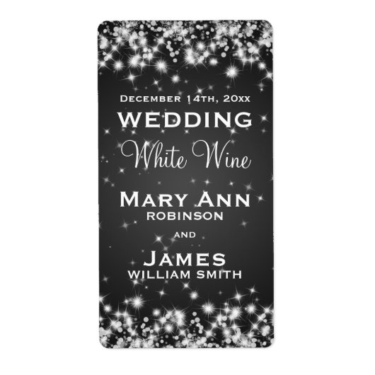 Wedding Wine Label Winter Sparkle Black (Vorne)