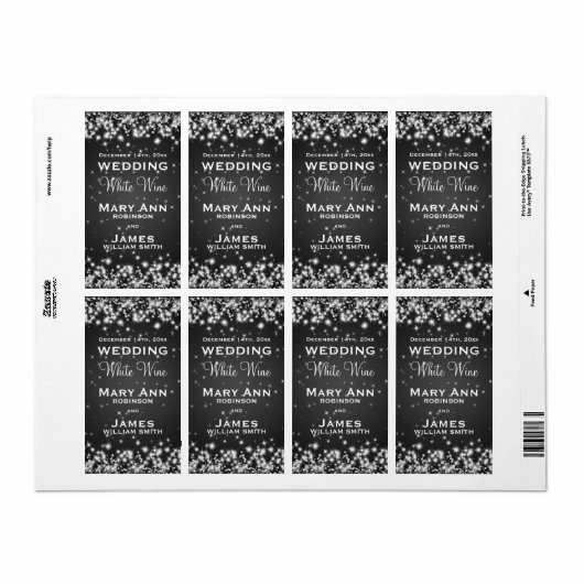 Wedding Wine Label Winter Sparkle Black (Vorne)