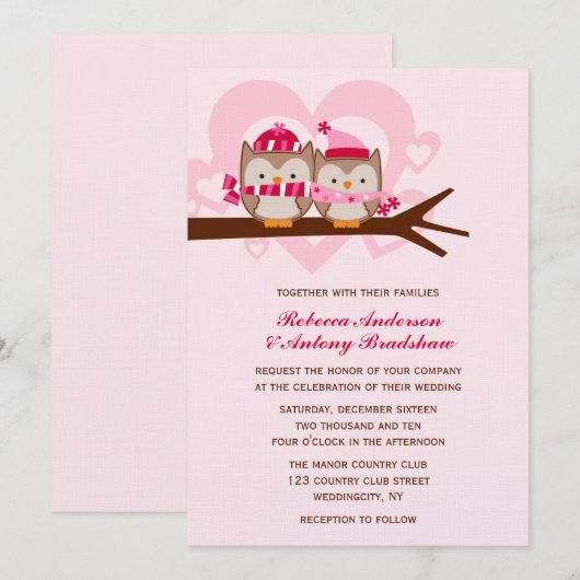 Wedding Winter-Eulen Einladung (Vorne/Hinten)