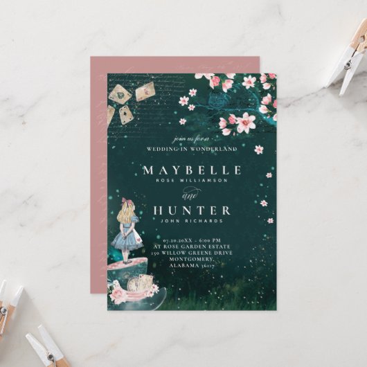 Wedding Wonderland Vintage Alice im Wunderland Einladung (Vorderseite/Rückseite Beispiel)