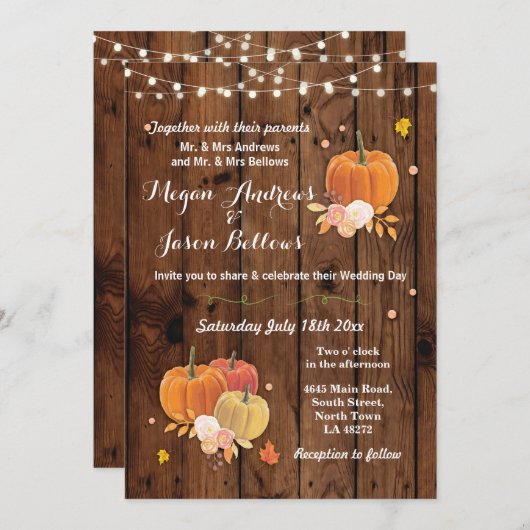 Wedding Wood Rustic Pumpkin Herbst Einladung (Vorne/Hinten)