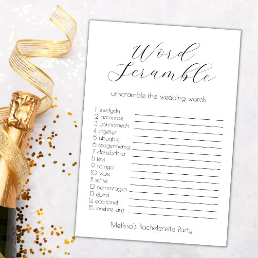 Wedding Word Scramble Bachelorette Party Game Karte