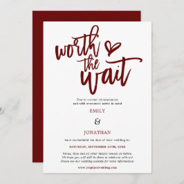 Wedding Worth the Wait Script Burgundy Save The Date