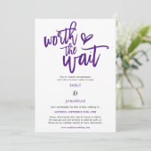 Wedding Worth the Wait Script Lila Save The Date (Stehend Vorderseite)