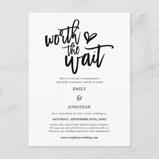 Wedding Worth the Wait Script Save the Date Ankündigungspostkarte (Vorderseite)
