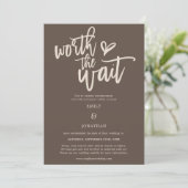 Wedding Worth Warte Script Brown Cream Save The Date (Stehend Vorderseite)