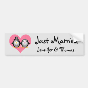 WeddingPenguins, gerade verheiratet, Jennifer u. Autoaufkleber