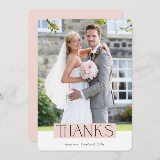 WEDEDKS DANKS Foto moderne schicke Serien rot Rosa Dankeskarte (Vorne/Hinten)