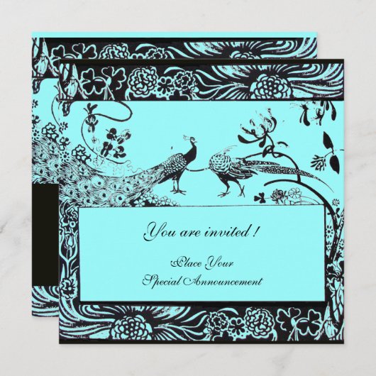 WEDEN LOVE VÖGEL, schwarz-weiß, blau Einladung (Vorne/Hinten)