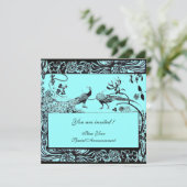 WEDEN LOVE VÖGEL, schwarz-weiß, blau Einladung (Stehend Vorderseite)