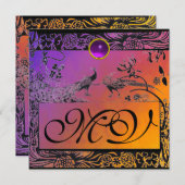 WEDEND LIEBE VÖGEL MONOGRAM schwarz gelb lila Ankündigung (Vorne/Hinten)