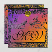 WEDEND LIEBE VÖGEL MONOGRAM schwarz gelb lila Ankündigung (Vorne/Hinten)