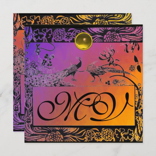 WEDEND LIEBE VÖGEL MONOGRAM schwarz gelb lila Ankündigung (Vorne/Hinten)