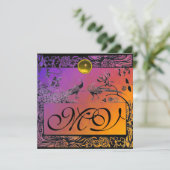 WEDEND LIEBE VÖGEL MONOGRAM schwarz gelb lila Ankündigung (Stehend Vorderseite)