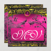 WEDEND LIEBE VÖGEL MONOGRAM schwarz-gelb-rosa Ruby Ankündigung (Vorne/Hinten)