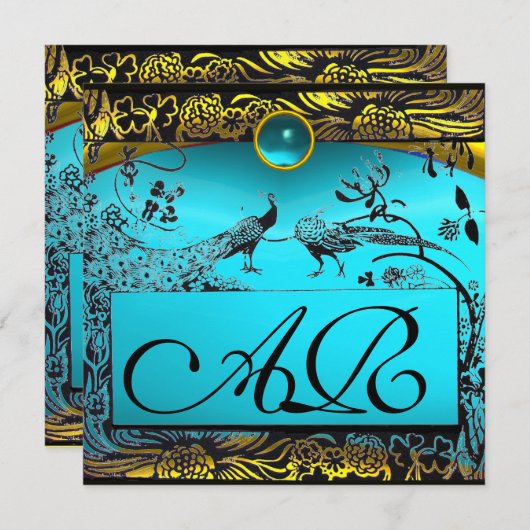 WEDEND LIEBE VÖGEL MONOGRAM schwarz gelb türkis Ankündigung (Vorne/Hinten)