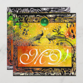 WEDEND LIEBE VÖGEL MONOGRAM schwarz-gelben Smaragd Ankündigung (Vorne/Hinten)