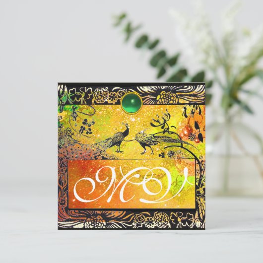 WEDEND LIEBE VÖGEL MONOGRAM schwarz-gelben Smaragd Ankündigung (Stehend Vorderseite)