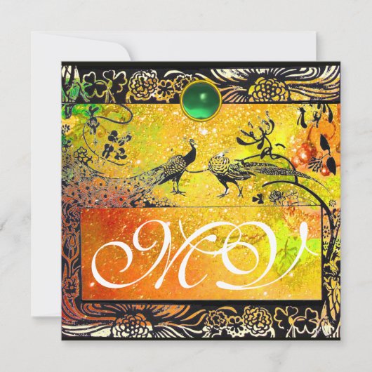 WEDEND LIEBE VÖGEL MONOGRAM schwarz-gelben Smaragd Ankündigung (Vorderseite)